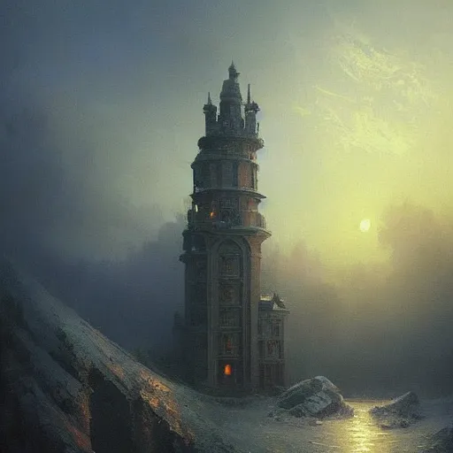 Image similar to a beautiful painting of a dark souls buildings by ivan aivazovsky and rhads and greg rutkowski and james gurney, in style of digital art, large crystal pillar, magic, mystic, hyper detailed, sharp focus, soft light. octane render. ray tracing. trending on artstation