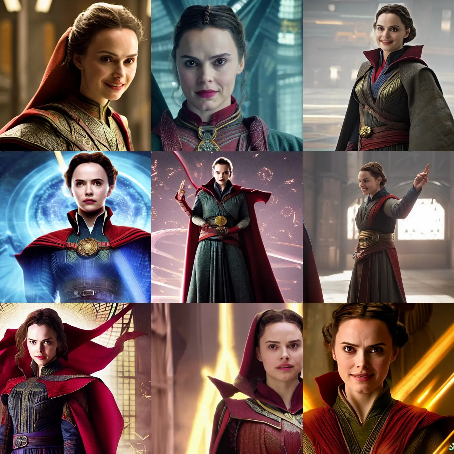 Prompt: Padme Amidala as the Ancient One, smiling, film still from 'Doctor Strange'