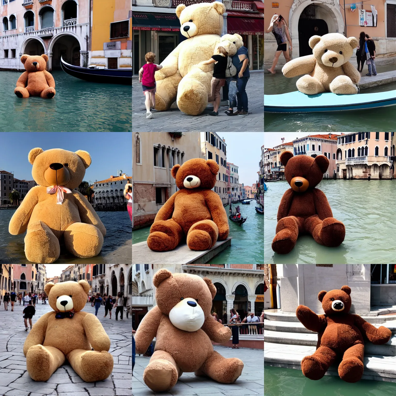 Prompt: giant teddy bear causing havoc in venice