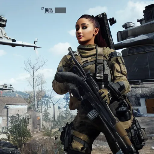 Image similar to Ariana Grande in Call of Duty, 4k