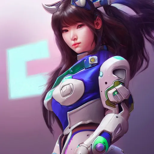 Prompt: ! dream d. va overwatch portrait, close up, concept art, intricate details, highly detailed photorealistic in the style of michael komarck, joel torres, seseon yoon, artgerm and warren louw
