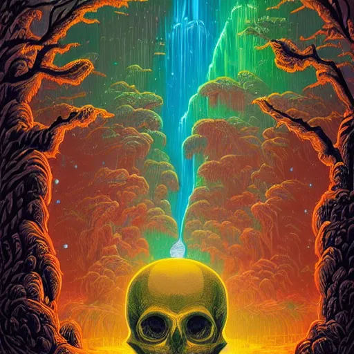 Image similar to ngc 3132 falling waterfall mysterious skull landscape by Casey Weldon, dan mumford 8k ultra high definition, upscaled, edge of the world, image credit nasa nat geo