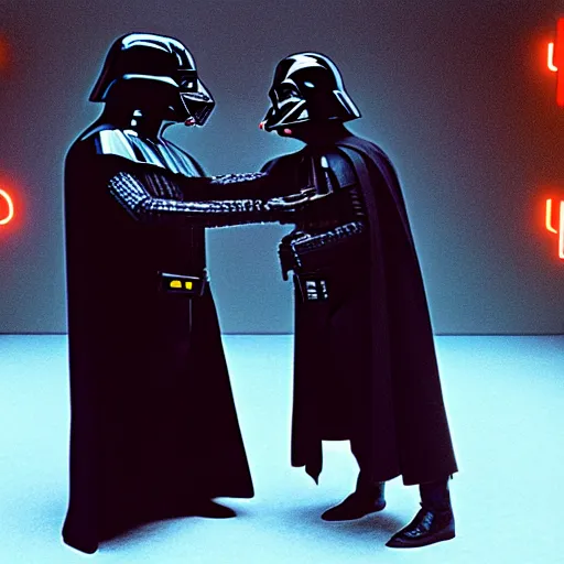 Image similar to photo of darth vader duelling with mr. bean, 8k