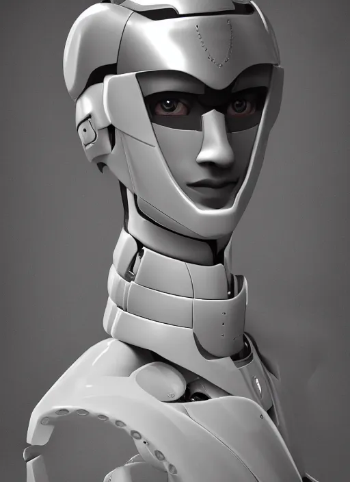 Image similar to portrait of a futuristic blanco ceramic Spanish prince humanoid robot macho guapo with a handsome face and muscular body, trending on cgsociety