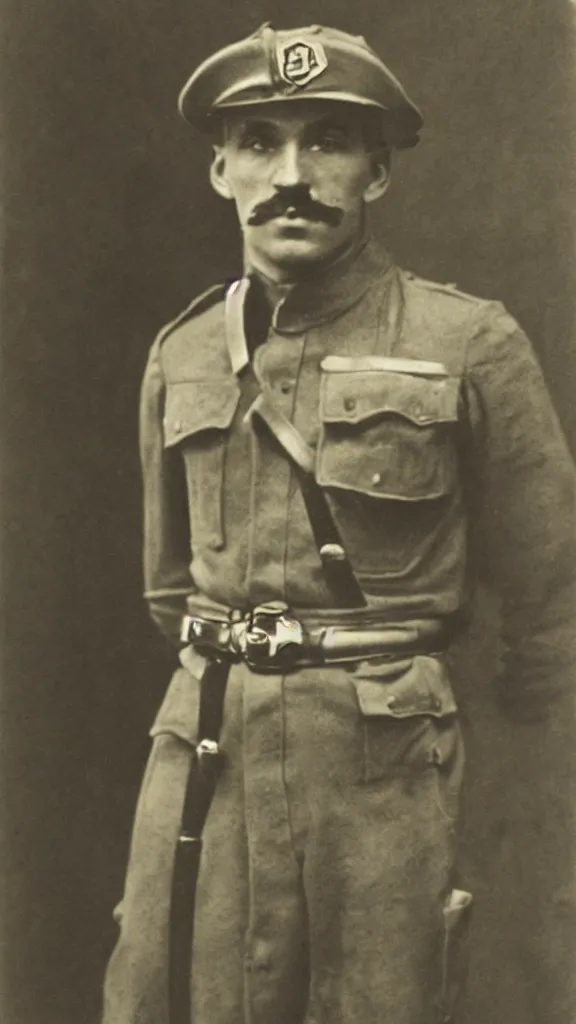 Image similar to Luigi as a world war I soldier, photograph, colorized, damaged