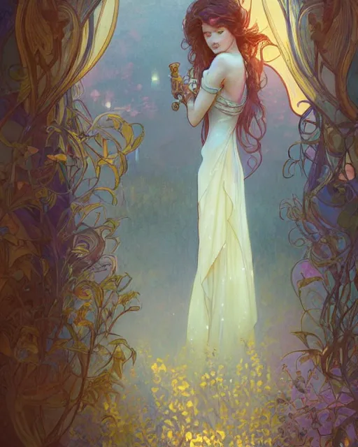 Image similar to secret romance, highly detailed, gold filigree, romantic storybook fantasy, soft cinematic lighting, award, disney concept art watercolor illustration by mandy jurgens and alphonse mucha and alena aenami, pastel color palette, featured on artstation