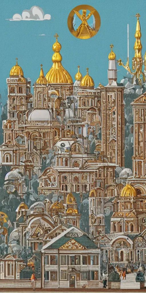 Image similar to orthodox icon about city in gdr brutalism architecture buildings