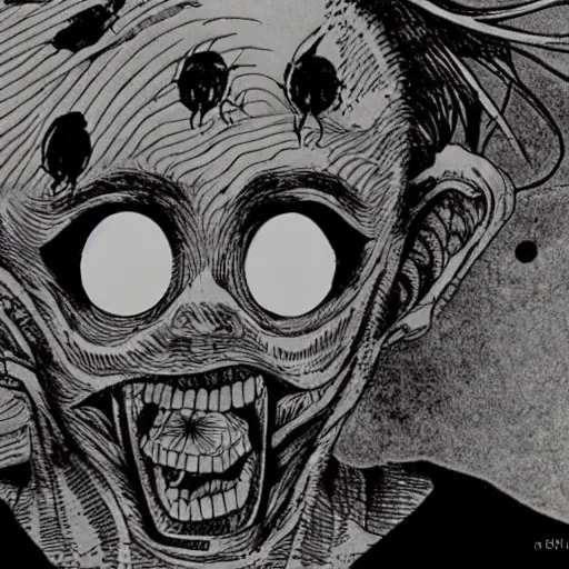 Image similar to manga panel, junji ito, body horror, horror, terrifying, nightmare fuel, scary,