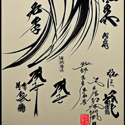 Prompt: kyozan joshu sasaki, caligraphy, drawings, good quality, drawings on paper, brush