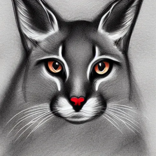 Image similar to cute caracal drawing with red marker and pencil, digital art by kuvsjinov