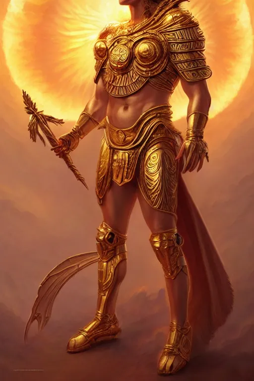 Image similar to apollo humanoid god of the sun, highly detailed, d & d, fantasy, highly detailed, digital painting, trending on artstation, concept art, sharp focus, illustration, art by artgerm and greg rutkowski and magali villeneuve