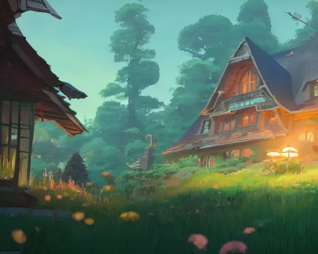 Prompt: fantasy cottagecore house with a beautiful garden, cory loftis, james gilleard, atey ghailan, makoto shinkai, goro fujita, studio ghibli, rim light, exquisite lighting, clear focus, very coherent, plain background, soft painting