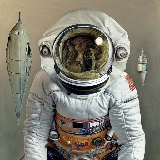 Prompt: high quality high detail painting by lucian freud, hd, woman in sci fi space suit