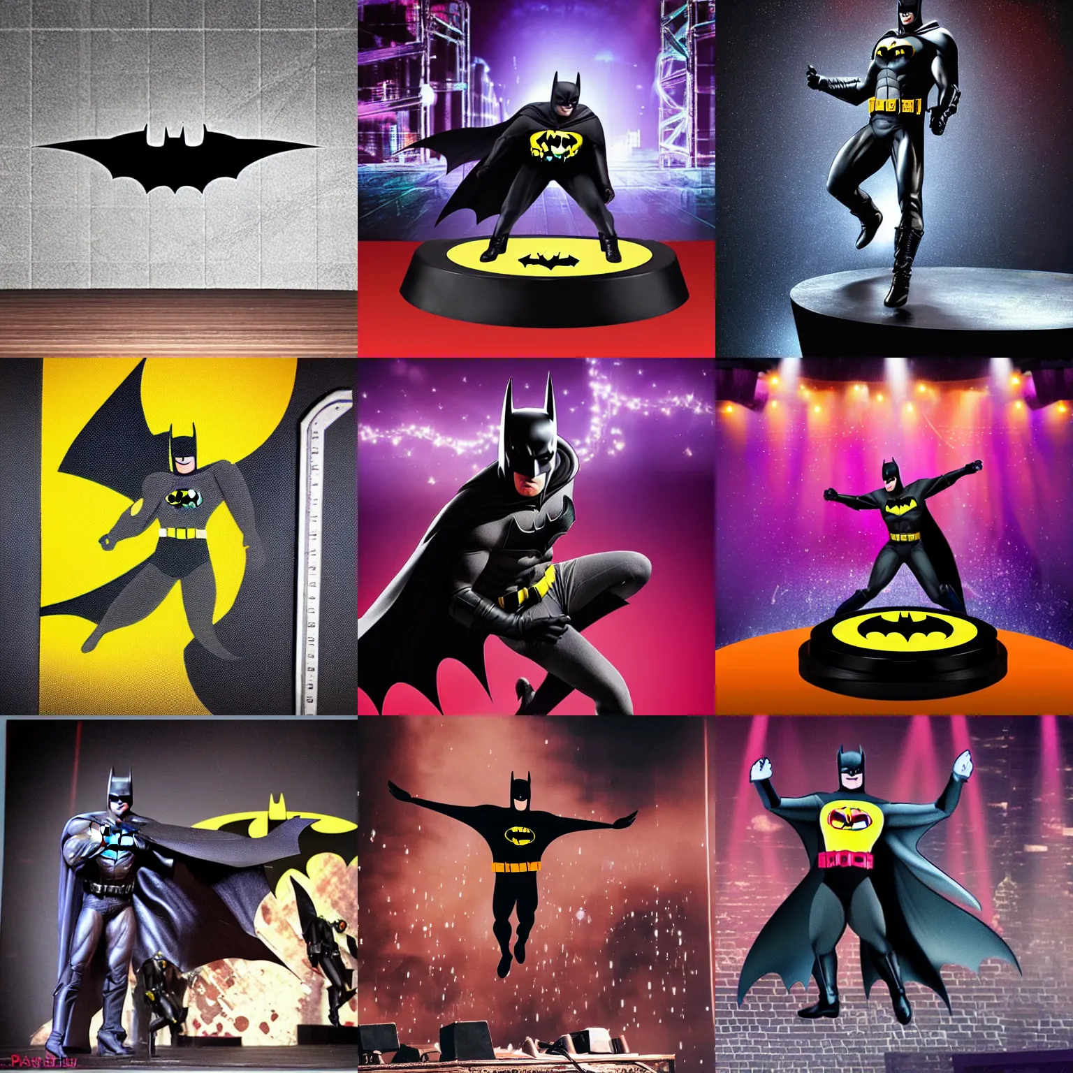 Prompt: batman tapdancing on stage, extremely detailed, high quality,