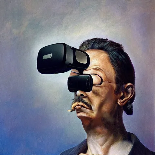 Prompt: A portrait of a VR gamer by salvador dali and ivan aivakovsky