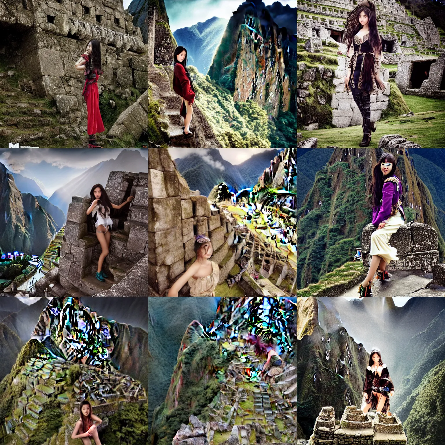 Prompt: angelababy in the ruins of Machu Pichu, styling by Tom Eerebout & Sandra Amador, photo by mario testino, cinematic, hyper detailed, micro details, insanely detailed, trending on artstation, concept art