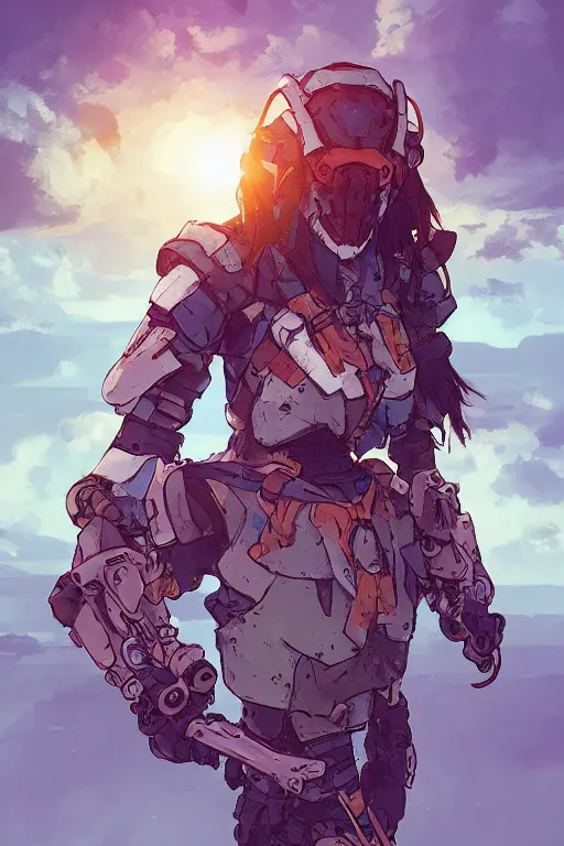 Image similar to combination suit armor aloy horizon forbidden west horizon zero dawn robot ninja mask helmet backpack tribal, art gta 5 comics, official fanart behance hd artstation by jesper ejsing, by rhads, makoto shinkai and lois van baarle, ilya kuvshinov, ossdraws radiating a glowing aura cgi rtx 2 0 2 2