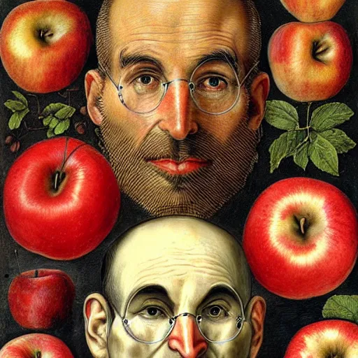 Image similar to giuseppe arcimboldo, steve jobs, apples