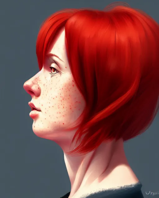 Prompt: a detailed portrait of a pretty!! female president with red hair and freckles, 1 8 0 2, by ilya kuvshinov, digital art, dramatic lighting, dramatic angle