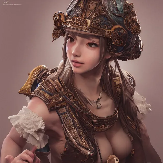 Prompt: studio portrait of neutral good colorful female cleric bard healer as absurdly beautiful, elegant, young gravure idol, an ultrafine hyperdetailed illustration by kim jung gi, irakli nadar, intricate linework, detailed faces, super sharp focus, bright colors, octopath traveler, final fantasy, unreal engine 5 highly rendered, global illumination, radiant light