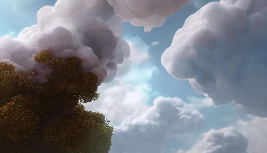 Image similar to Volumetric Puffy Cloud, Photorealistic Rendering, Octane, Redshift, Volumetric Light, Subsurface Scattering, 4k, Hyperrealistic, Hyperdetailed, Smooth Gradients, Particle Simulation
