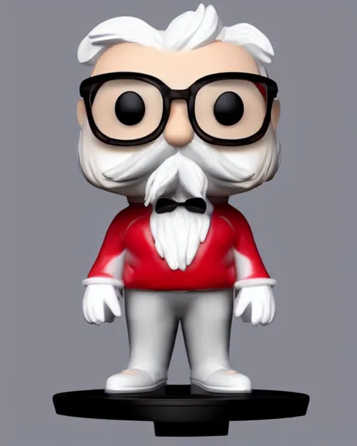 Image similar to full body 3 d render of col sanders as a funko pop!, four, studio lighting, white background, single body, no shadow, blender, trending on artstation, 8 k, highly detailed