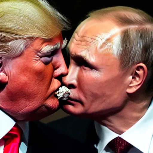 Prompt: vladimir putin and donald trump kissing