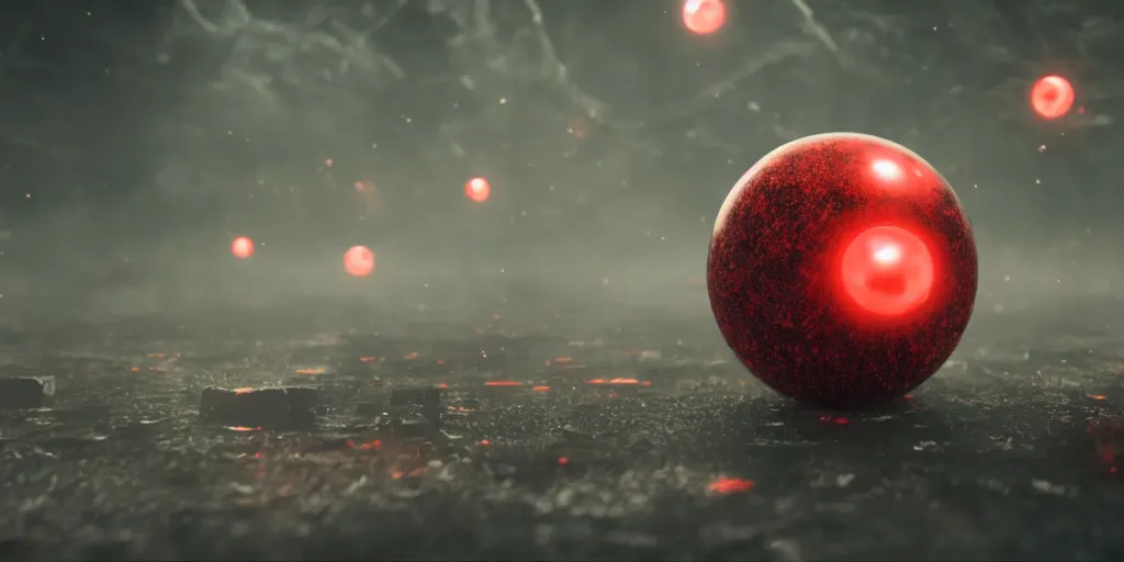 Prompt: spooky tiny red ball, realistic 4 k octane beautifully detailed render, 4 k post - processing, highly detailed, intricate complexity, epic composition, magical atmosphere, cinematic lighting, masterpiece, ultra hd