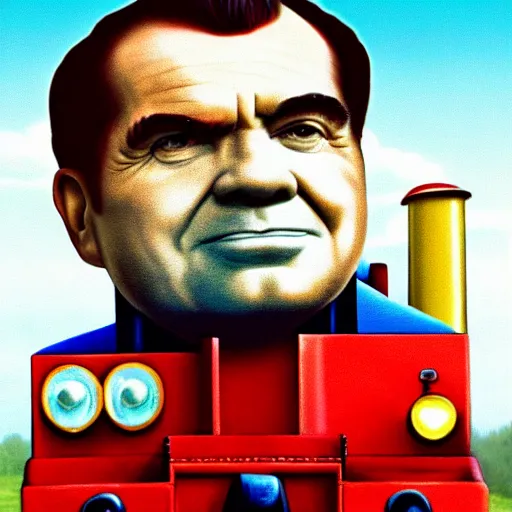 Prompt: richard nixon as a train in thomas the tank engine, 8 k, trending on artstation