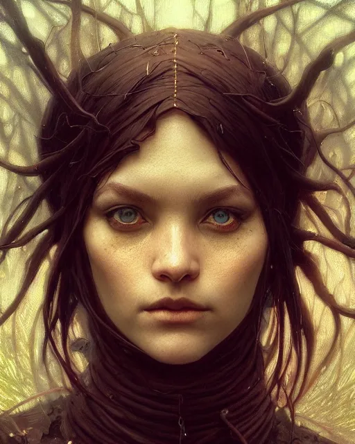 Prompt: highly detailed vfx - portrait of a witch, wonderful eyes, unreal engine, greg rutkowski, only, once, people, makoto shinkai and lois van baerle, ilya kuvshinov, rossdraws, tom bagshaw, alphonse mucha, global lighting, detailed and complex environment