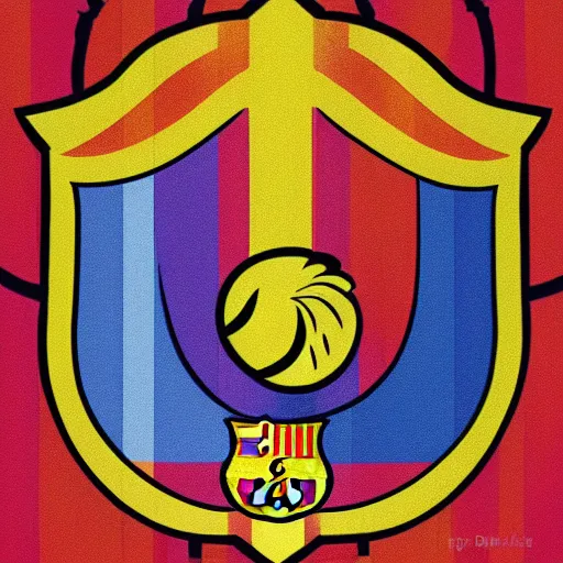 Image similar to Digital painting of a parrot painting the FC Barcelona logo onto a wall with a stalk of bamboo dipped in paint.