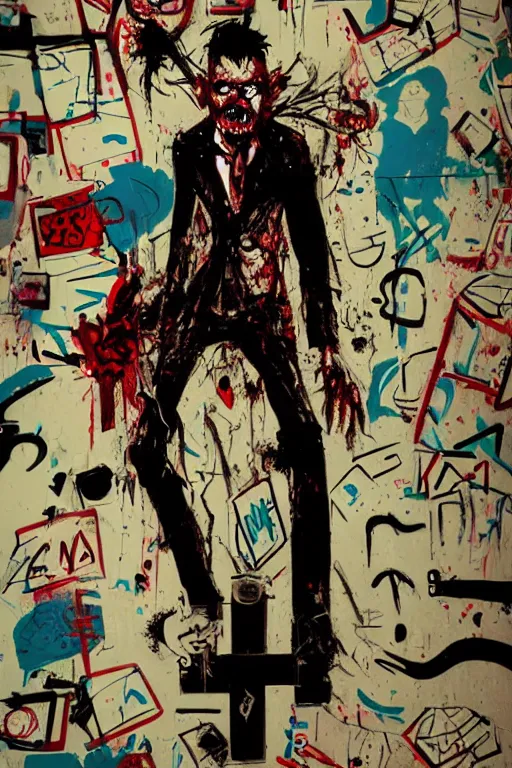 Prompt: character design, zombie, full body portrait, creative design, graffiti, by ashley wood and jamie hewlett