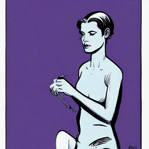 Image similar to a female character drawn by david mazzucchelli, cmyk portrait