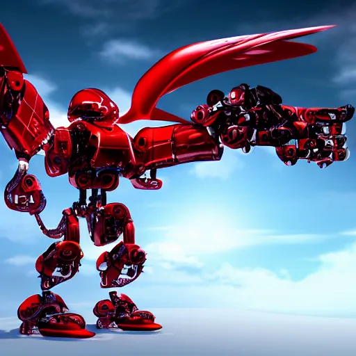 Image similar to fantasy wallpaper of a robotic hawk ,red themed,science fiction