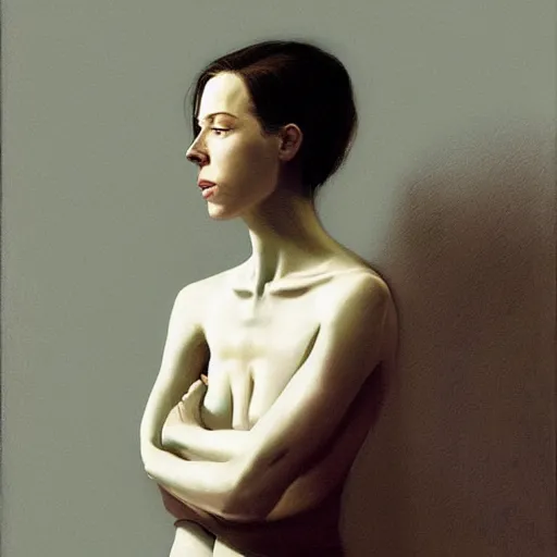 Image similar to rebecca hall portrait by edward hopper and james gilleard, zdzislaw beksinski, highly detailed