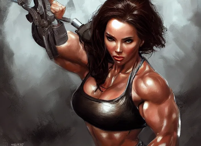 muscular female with short hair, supermuscular upper