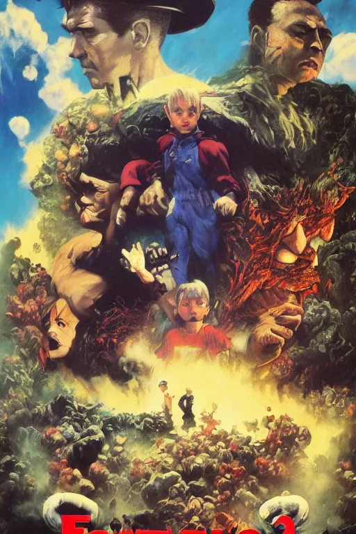 Prompt: Movie poster of EarthBound 3, Highly Detailed, Dramatic, A master piece of storytelling, by frank frazetta, ilya repin, 8k, hd, high resolution print