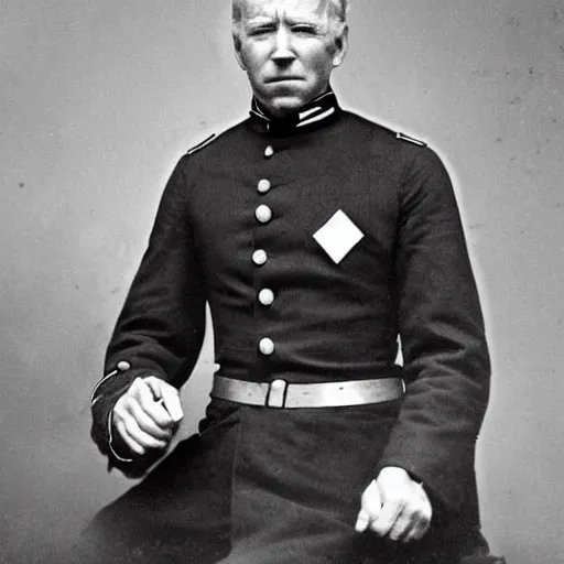 Image similar to civil war photograph of joe biden in uniform, portrait, daguerrotype