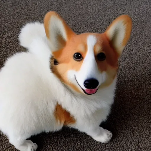 Prompt: a cute corgi made of cloud! realistic