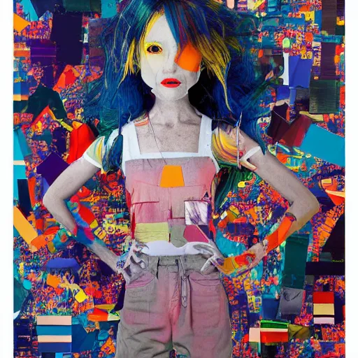 Image similar to energetic by tom fruin, by dean cornwell kawaii, ikea manual. a beautiful collage of a human - like creature with long, stringy hair. the figure has no eyes, only a mouth with long, sharp teeth. the creature is standing on a cliff overlooking a dark, foreboding sea.