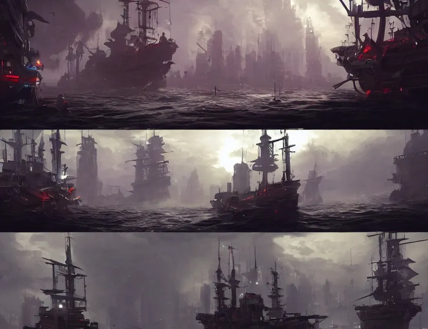 Image similar to pirates in a cyberpunk themed ship unreal render cinematic lighting art by bussiere rutkowski andreas rocha