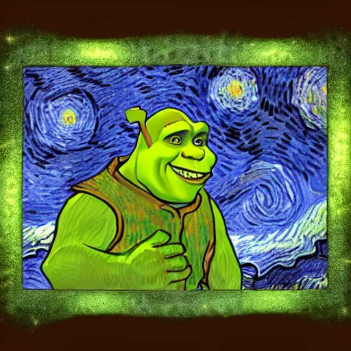 Prompt: shrek in the style of vincent van gogh