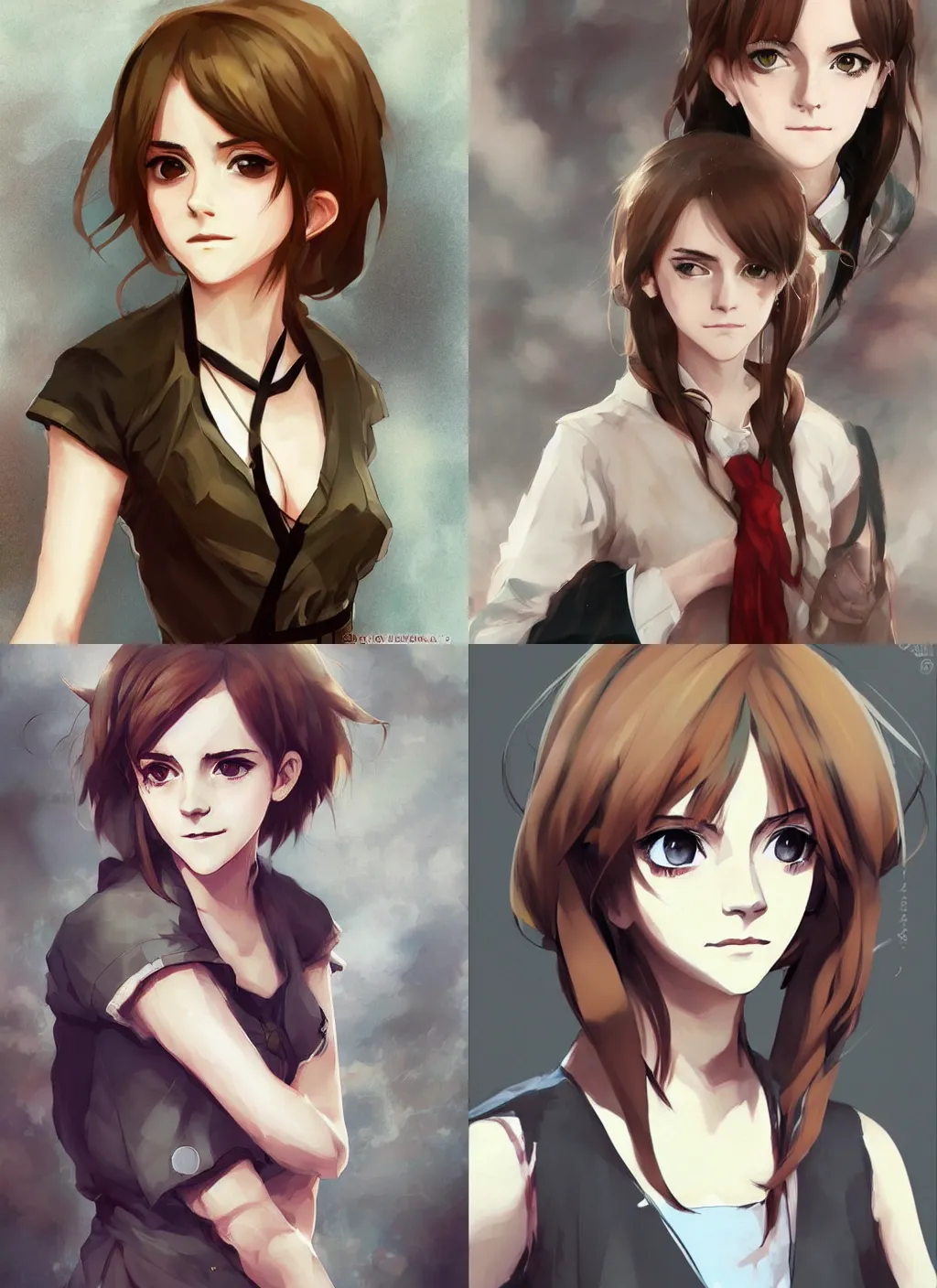 Prompt: Emma Watson, in the style of Krenz Cushart, anime art style