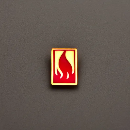 Image similar to a photo of a retro minimalistic clean fire warning enamel pin, studio lighting, behance