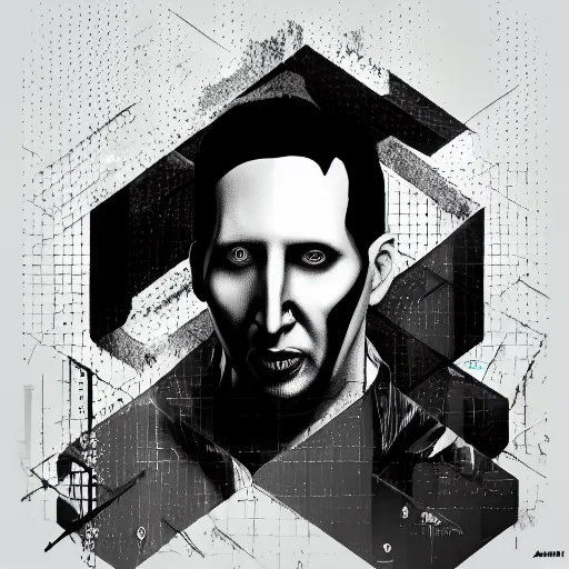 Prompt: portrait isometric drawing, Marilyn Manson as Aiden Pearce character from Watch Dogs game, cyberpunk, intricate, epic lighting, cinematic composition, hyper realistic, 8k resolution, unreal engine 5, by Artgerm, tooth wu, dan mumford, beeple, wlop, rossdraws, James Jean, Andrei Riabovitchev, Marc Simonetti, yoshitaka Amano, Artstation