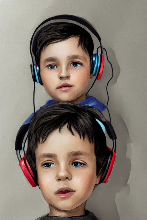 Image similar to a boy with headphones in a cafe, digital art, digital painting, masterpiece, concept art, trending on deviantart, highly detailed, high quality, anatomically correct, five fingers, cinematic, high coherence, soft lighting, soft colors, beautiful, elegant, short black hair, 4 k, symmetrical, realistic and detailed face, cartoon