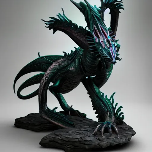 Image similar to beautiful sculpture of alien dragon, studio lighting