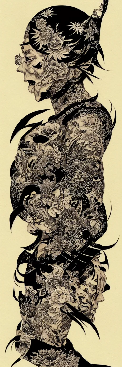 Image similar to silhouette of Yakuza style tattoosillustration, intricate, elegant, highly detailed, digital art, ffffound, art by JC Leyendecker and sachin teng