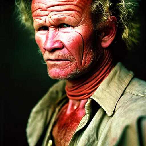 Image similar to uhd photorealisitc candid photo of john savage dressed as a savage. photo by annie leibowitz and steve mccurry