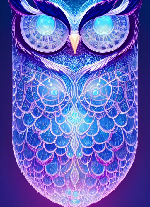 Image similar to symmetry!! product render poster vivid colors divine proportion owl, ice and snow, glowing fog intricate, elegant, highly detailed, digital painting, artstation, concept art, smooth, sharp focus, illustration,